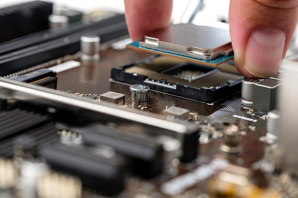 Close-up of CPU being installed on socket